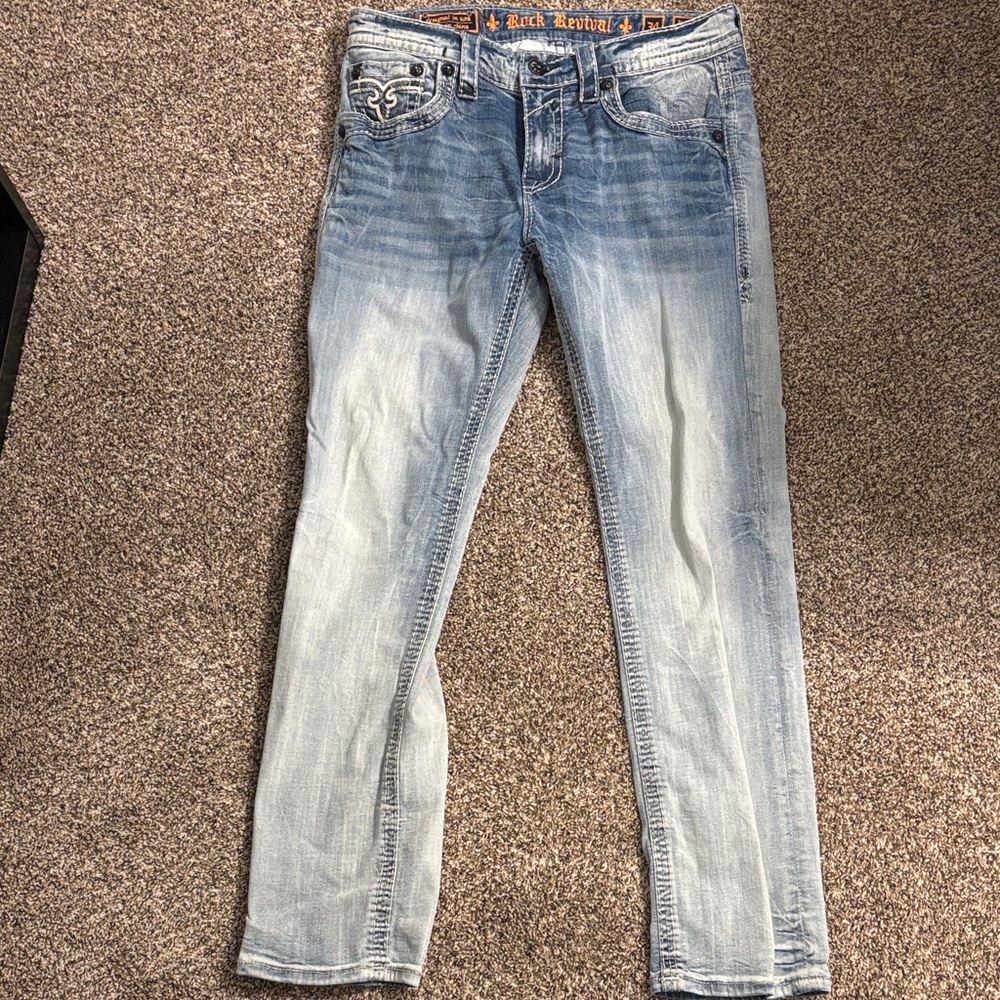 Rock Revival Faded Blue Mens Straight Jeans